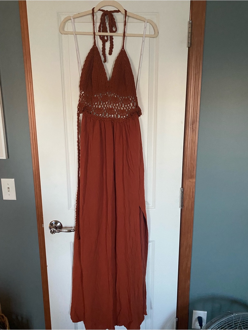 Lulu's Rust Crochet Halter Dress